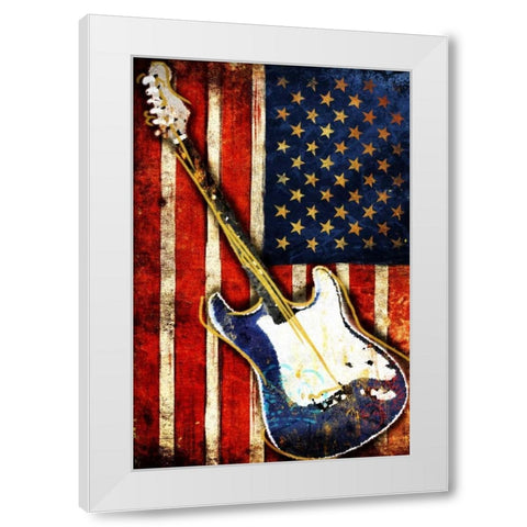Patriotic Guitar White Modern Wood Framed Art Print by Grey, Jace