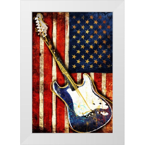 Patriotic Guitar White Modern Wood Framed Art Print by Grey, Jace