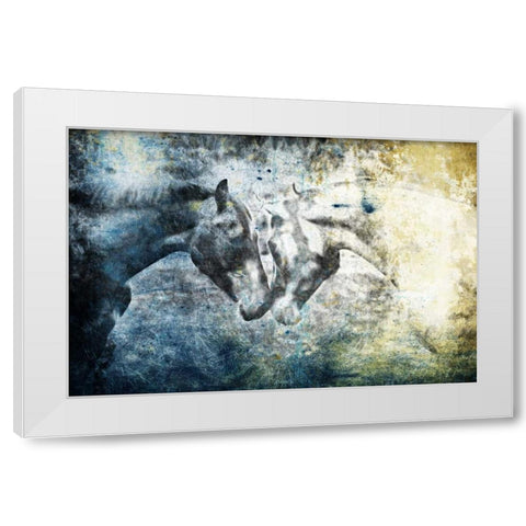 Kissing Blue Horses White Modern Wood Framed Art Print by Grey, Jace