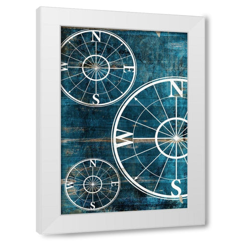 Wooden Compass Blue White Modern Wood Framed Art Print by Grey, Jace