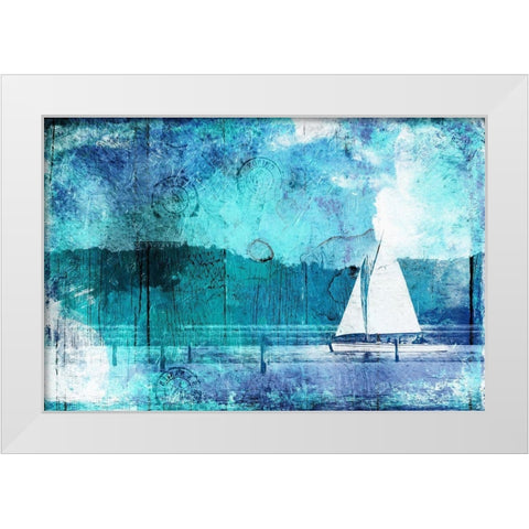 Boating Abstract Blue White Modern Wood Framed Art Print by Grey, Jace