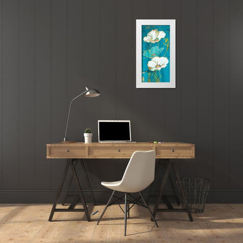 Teal Gold Florals White Modern Wood Framed Art Print by Grey, Jace
