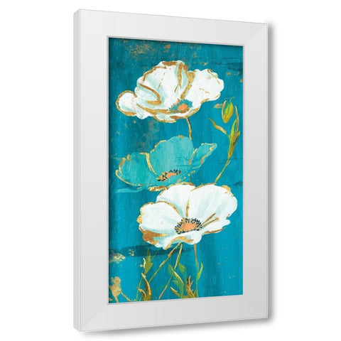 Teal Gold Florals White Modern Wood Framed Art Print by Grey, Jace