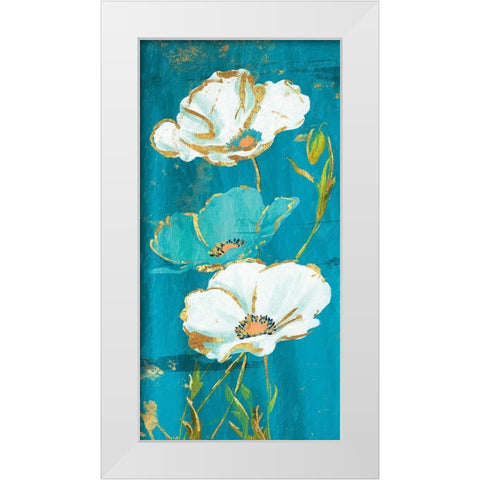 Teal Gold Florals White Modern Wood Framed Art Print by Grey, Jace