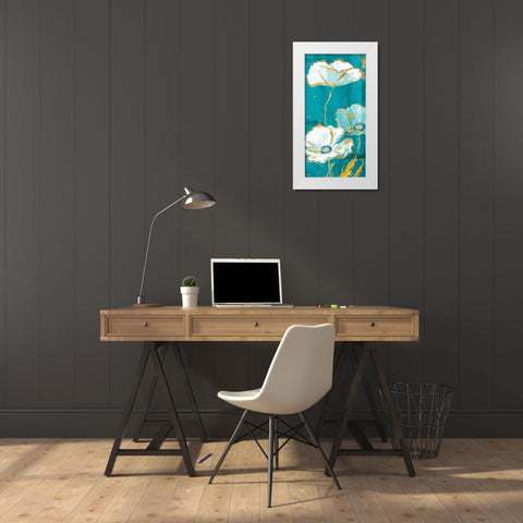 Teal Gold Florals Mate Three White Modern Wood Framed Art Print by Grey, Jace