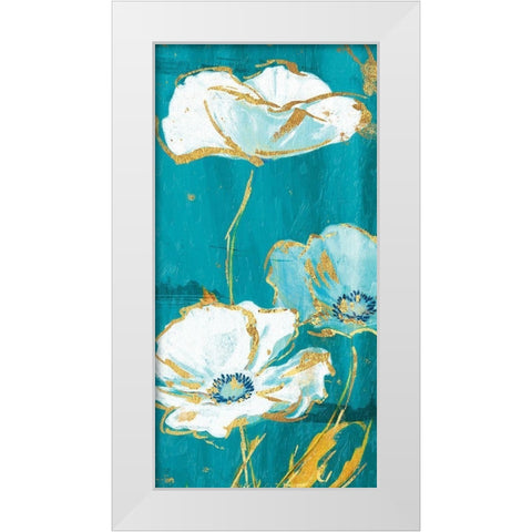 Teal Gold Florals Mate Three White Modern Wood Framed Art Print by Grey, Jace