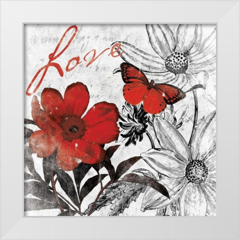 Love floral White Modern Wood Framed Art Print by Grey, Jace