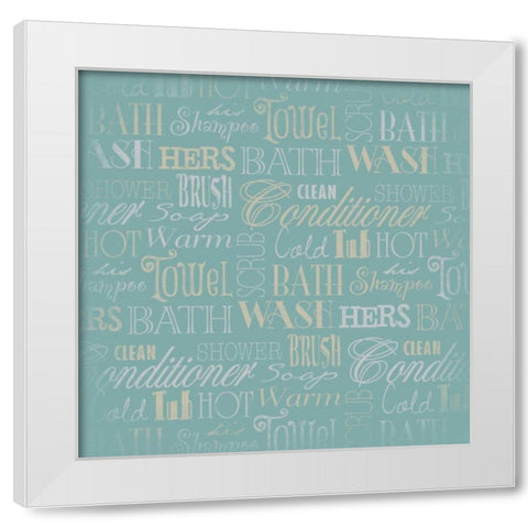 Bath Typography Teal White Modern Wood Framed Art Print by Grey, Jace