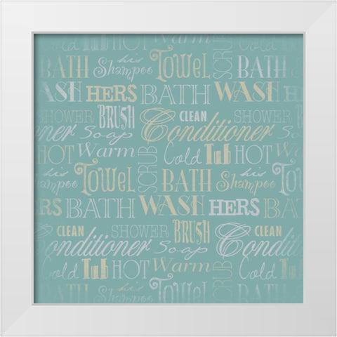 Bath Typography Teal White Modern Wood Framed Art Print by Grey, Jace