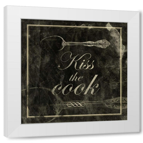 kiss the cook White Modern Wood Framed Art Print by Grey, Jace