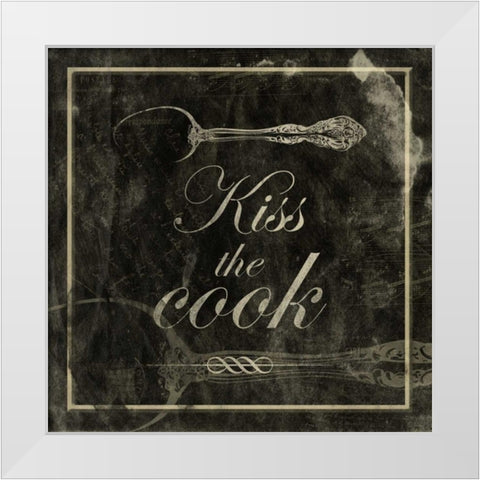 kiss the cook White Modern Wood Framed Art Print by Grey, Jace