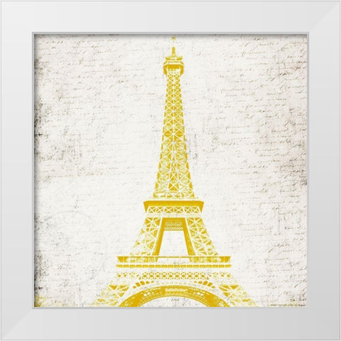 Paris Eiffel Yellow White Modern Wood Framed Art Print by Grey, Jace
