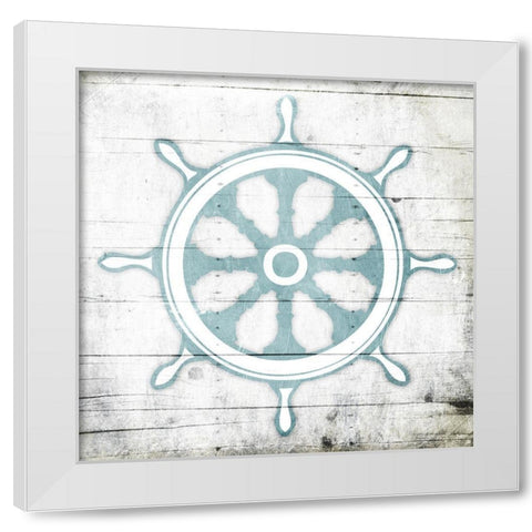 Teal Steering Wheel Toned Down White Modern Wood Framed Art Print by Grey, Jace