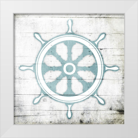 Teal Steering Wheel Toned Down White Modern Wood Framed Art Print by Grey, Jace