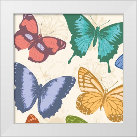 Colorful Butterflies White Modern Wood Framed Art Print by Grey, Jace