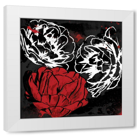 Red Florals White Modern Wood Framed Art Print by Grey, Jace
