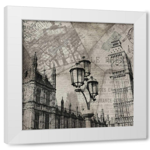 London Clock White Modern Wood Framed Art Print by Grey, Jace