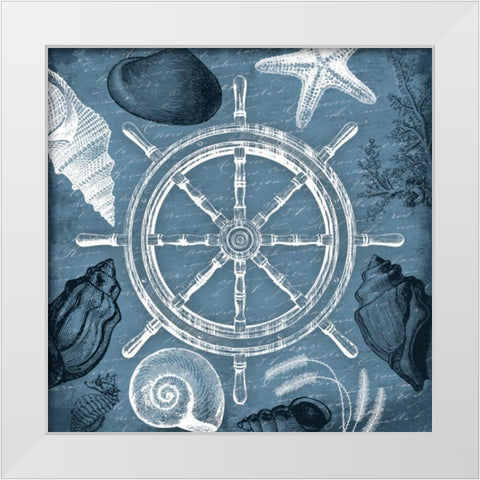 Steering wheel nautical White Modern Wood Framed Art Print by Grey, Jace