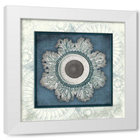 Coastal blue mate bordered White Modern Wood Framed Art Print by Grey, Jace