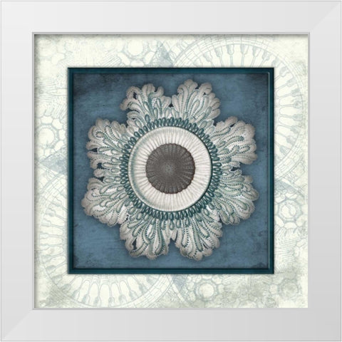 Coastal blue mate bordered White Modern Wood Framed Art Print by Grey, Jace
