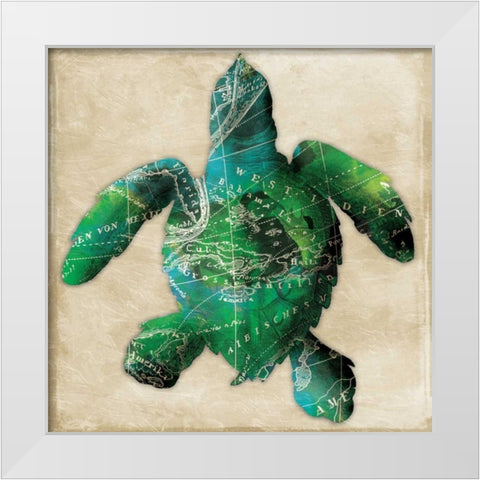 Map turtle White Modern Wood Framed Art Print by Grey, Jace