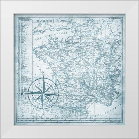 Full sea Bue map White Modern Wood Framed Art Print by Grey, Jace