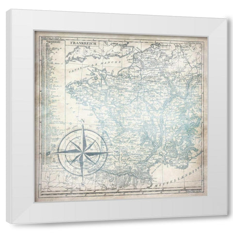 Sea blue map White Modern Wood Framed Art Print by Grey, Jace