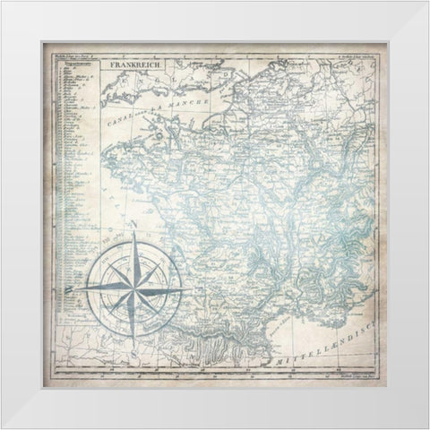 Sea blue map White Modern Wood Framed Art Print by Grey, Jace