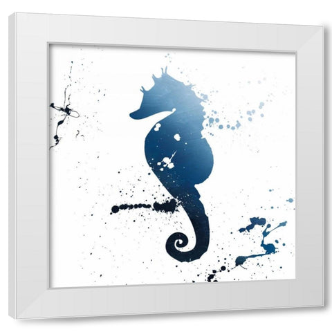 Seahorse Splatter Indigo White Modern Wood Framed Art Print by Grey, Jace