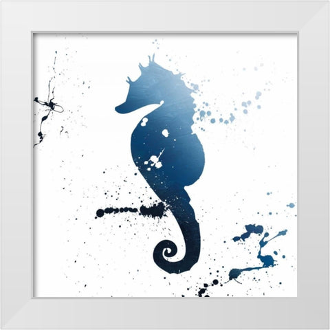 Seahorse Splatter Indigo White Modern Wood Framed Art Print by Grey, Jace