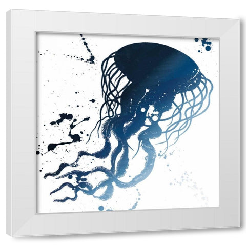 Jellyfish Splatter Indigo White Modern Wood Framed Art Print by Grey, Jace