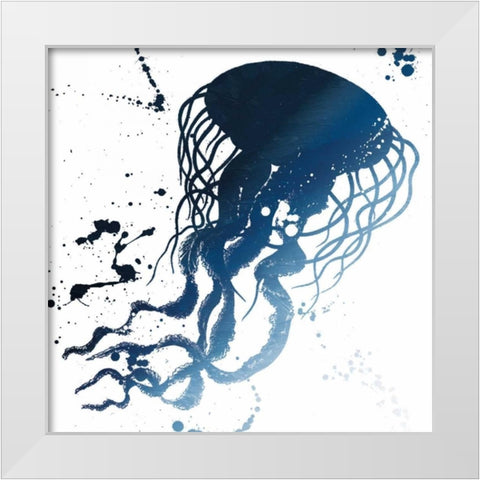 Jellyfish Splatter Indigo White Modern Wood Framed Art Print by Grey, Jace
