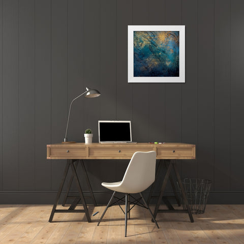 Golden Blue Marble Mate White Modern Wood Framed Art Print by Grey, Jace