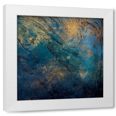 Golden Blue Marble Mate White Modern Wood Framed Art Print by Grey, Jace