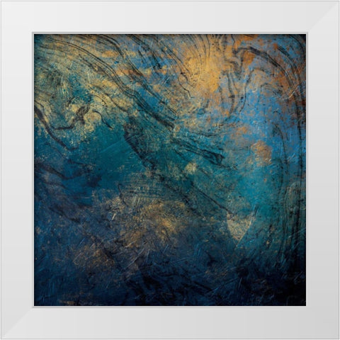 Golden Blue Marble Mate White Modern Wood Framed Art Print by Grey, Jace
