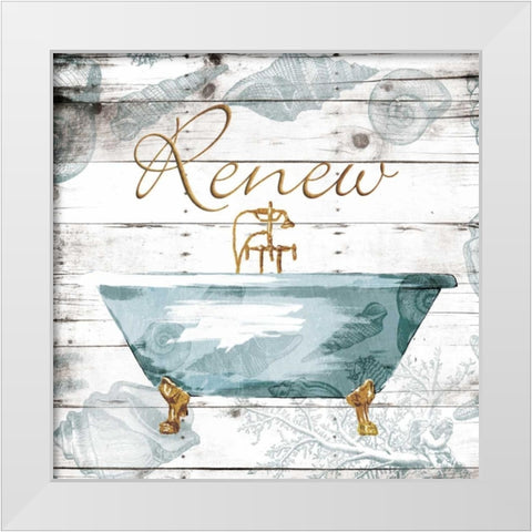 Golden Coastal Bath White Modern Wood Framed Art Print by Grey, Jace