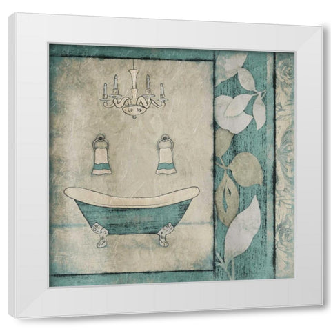 Teal Floral Bath White Modern Wood Framed Art Print by Grey, Jace