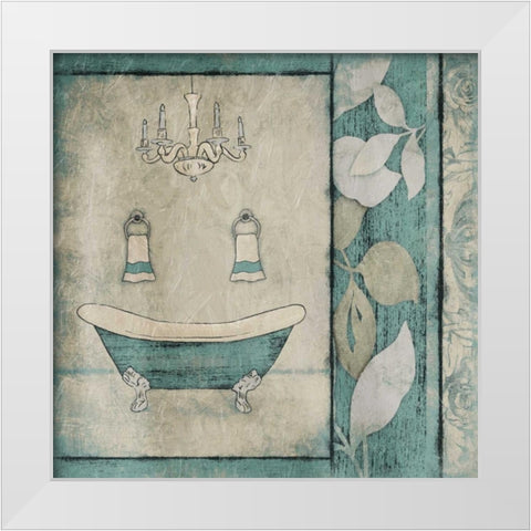Teal Floral Bath White Modern Wood Framed Art Print by Grey, Jace