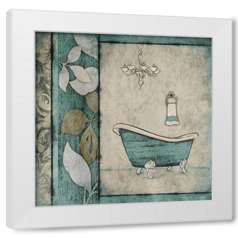 Teal Floral Bath Mate White Modern Wood Framed Art Print by Grey, Jace
