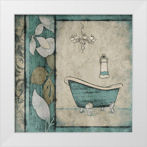 Teal Floral Bath Mate White Modern Wood Framed Art Print by Grey, Jace