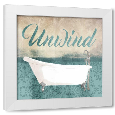 Unwind Bath Teal White Modern Wood Framed Art Print by Grey, Jace