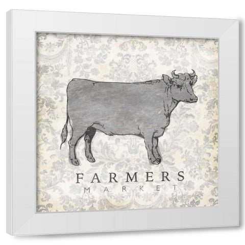 Cow Farmer White Modern Wood Framed Art Print by Grey, Jace