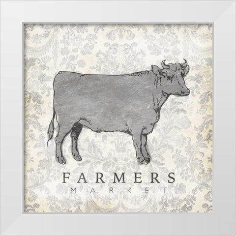 Cow Farmer White Modern Wood Framed Art Print by Grey, Jace