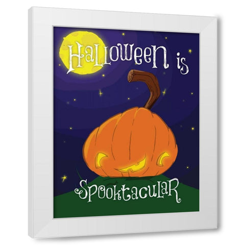 Spooktacular Pumpkin White Modern Wood Framed Art Print by Grey, Jace