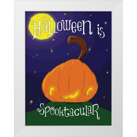Spooktacular Pumpkin White Modern Wood Framed Art Print by Grey, Jace