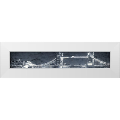 London Bridge at Night Blue White Modern Wood Framed Art Print by Kimberly, Allen