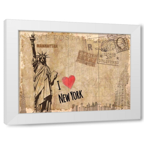 Post Card New York White Modern Wood Framed Art Print by Allen, Kimberly