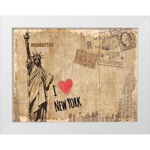 Post Card New York White Modern Wood Framed Art Print by Allen, Kimberly