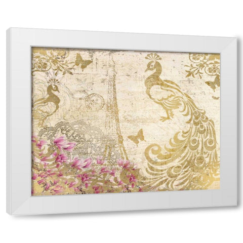 Peacock in Gold White Modern Wood Framed Art Print by Allen, Kimberly