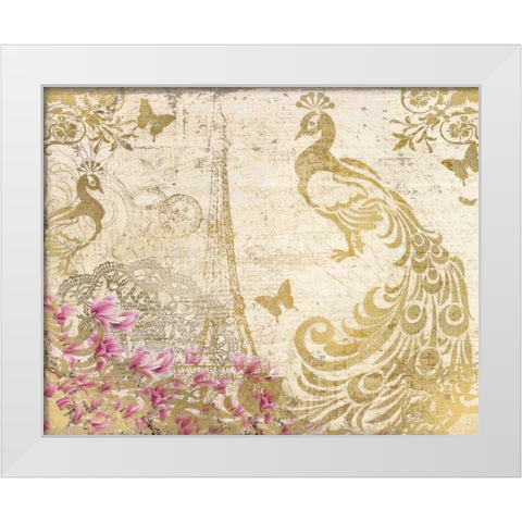 Peacock in Gold White Modern Wood Framed Art Print by Allen, Kimberly